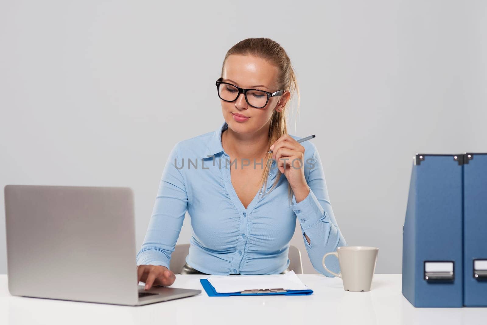 Focus and pensive woman working hard