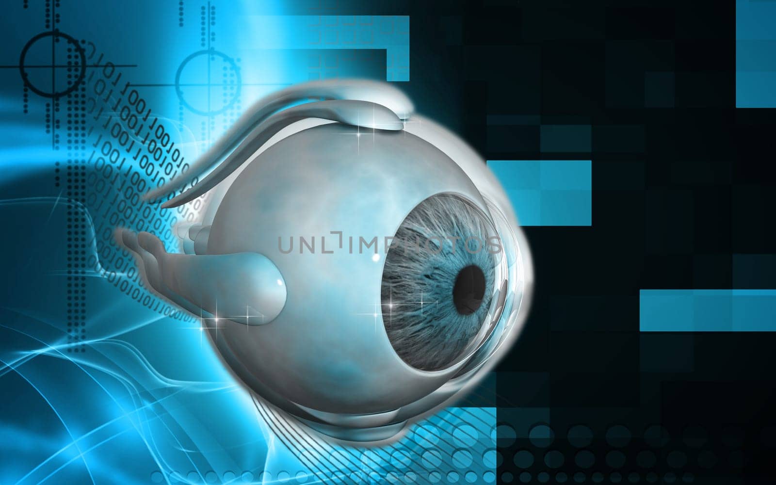Digital illustration of eye in colour background