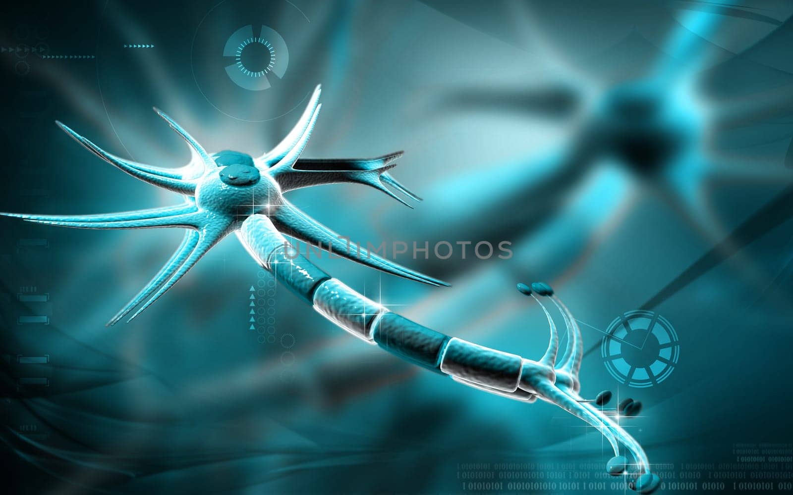 Digital illustration of neuron in colour background