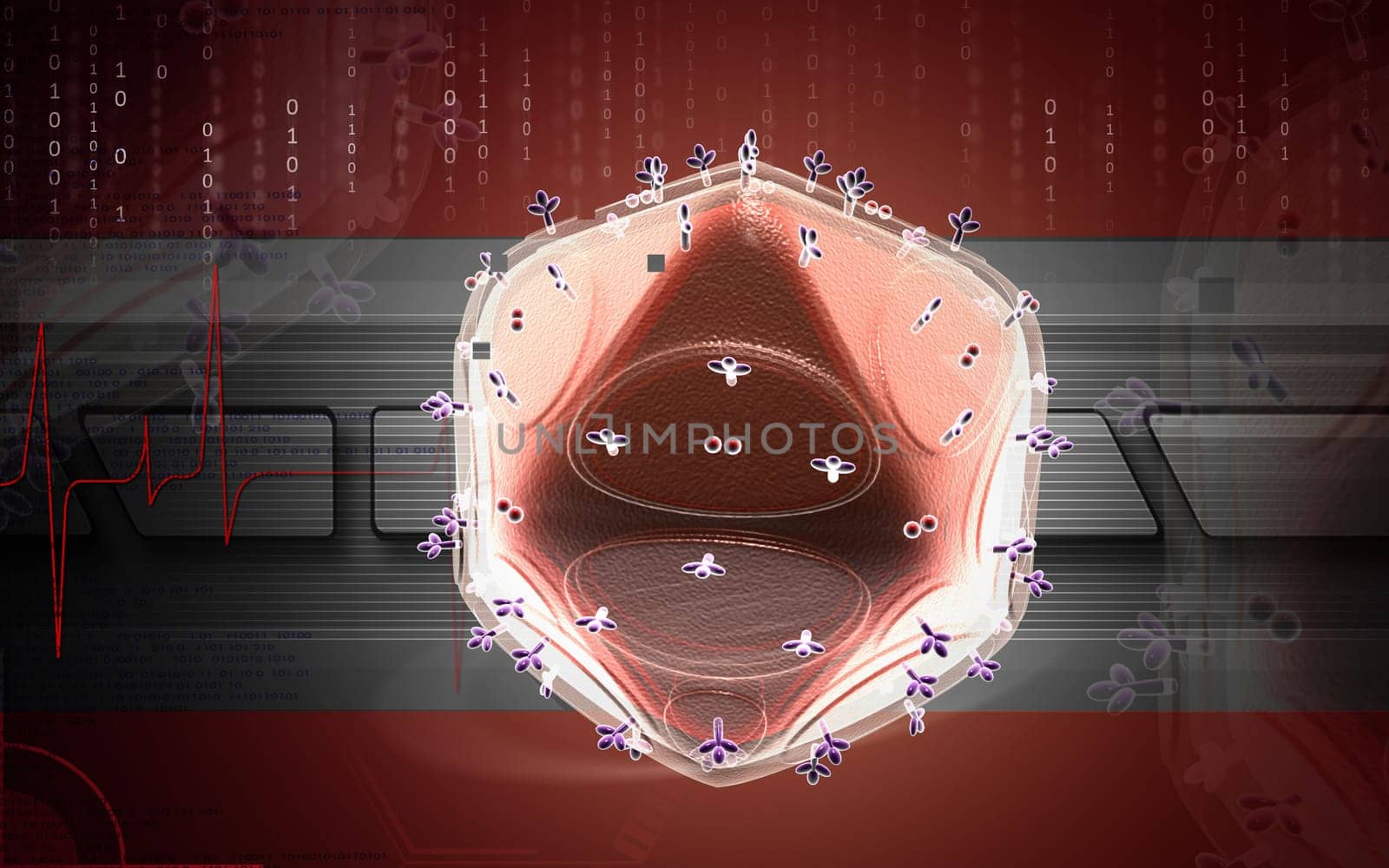 Digital illustration of HIV in colour background