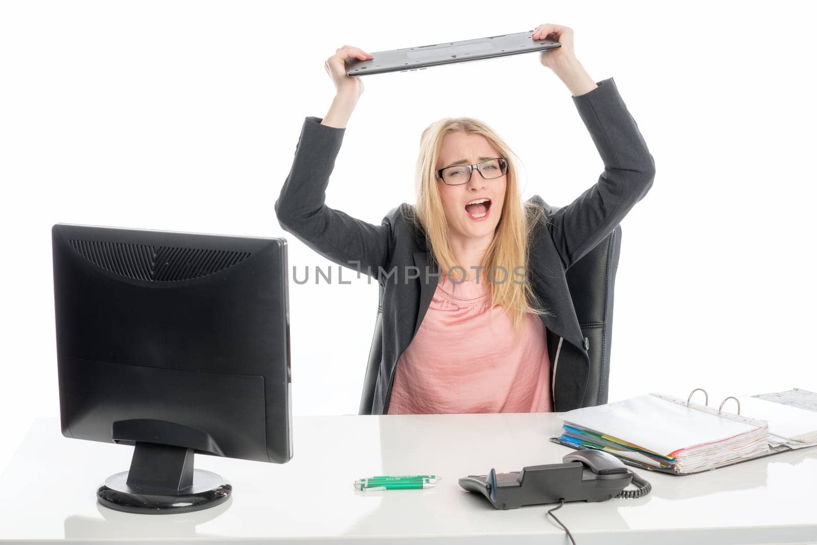 Disgruntled businesswoman on Pc