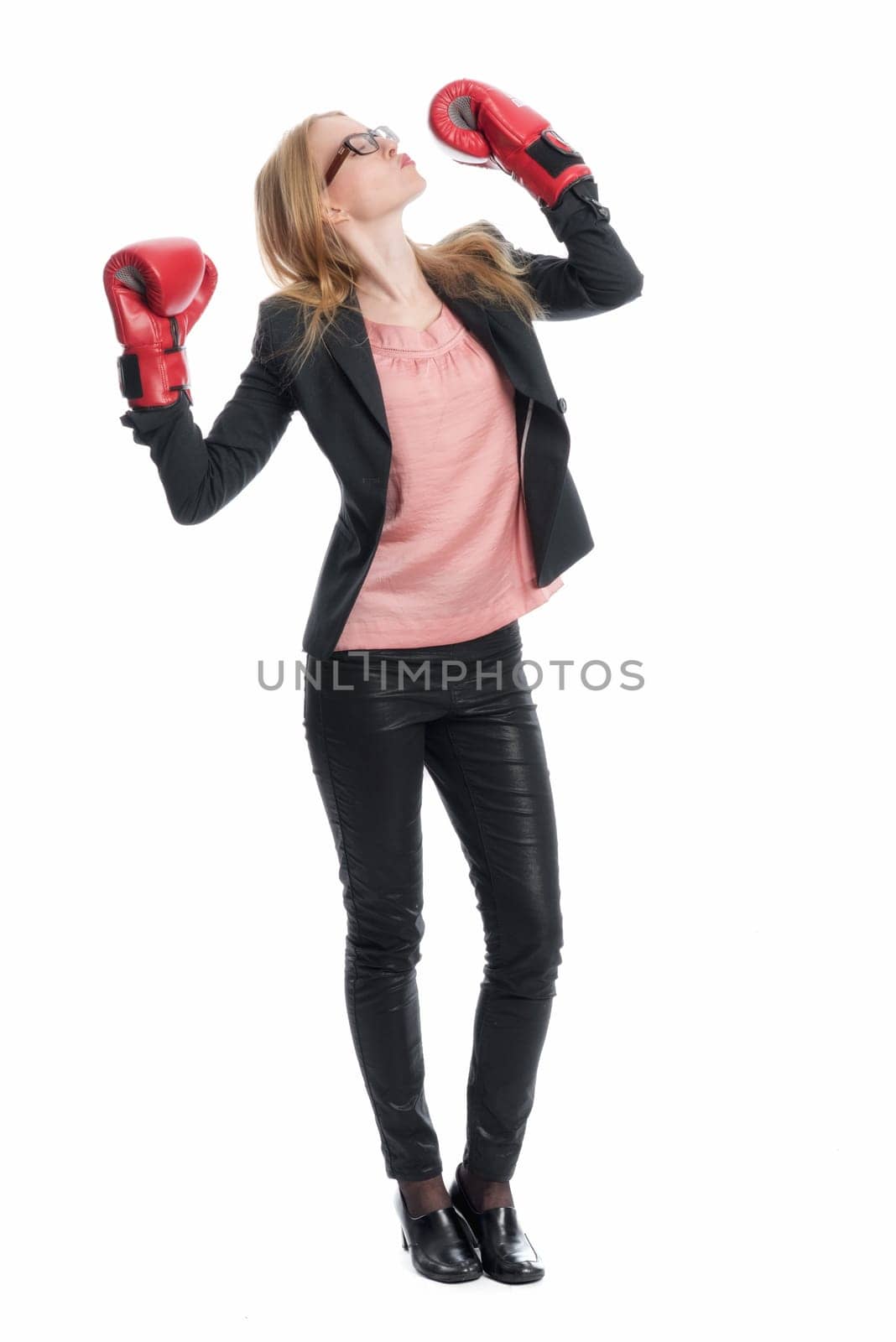Businesswoman with boxing gloves