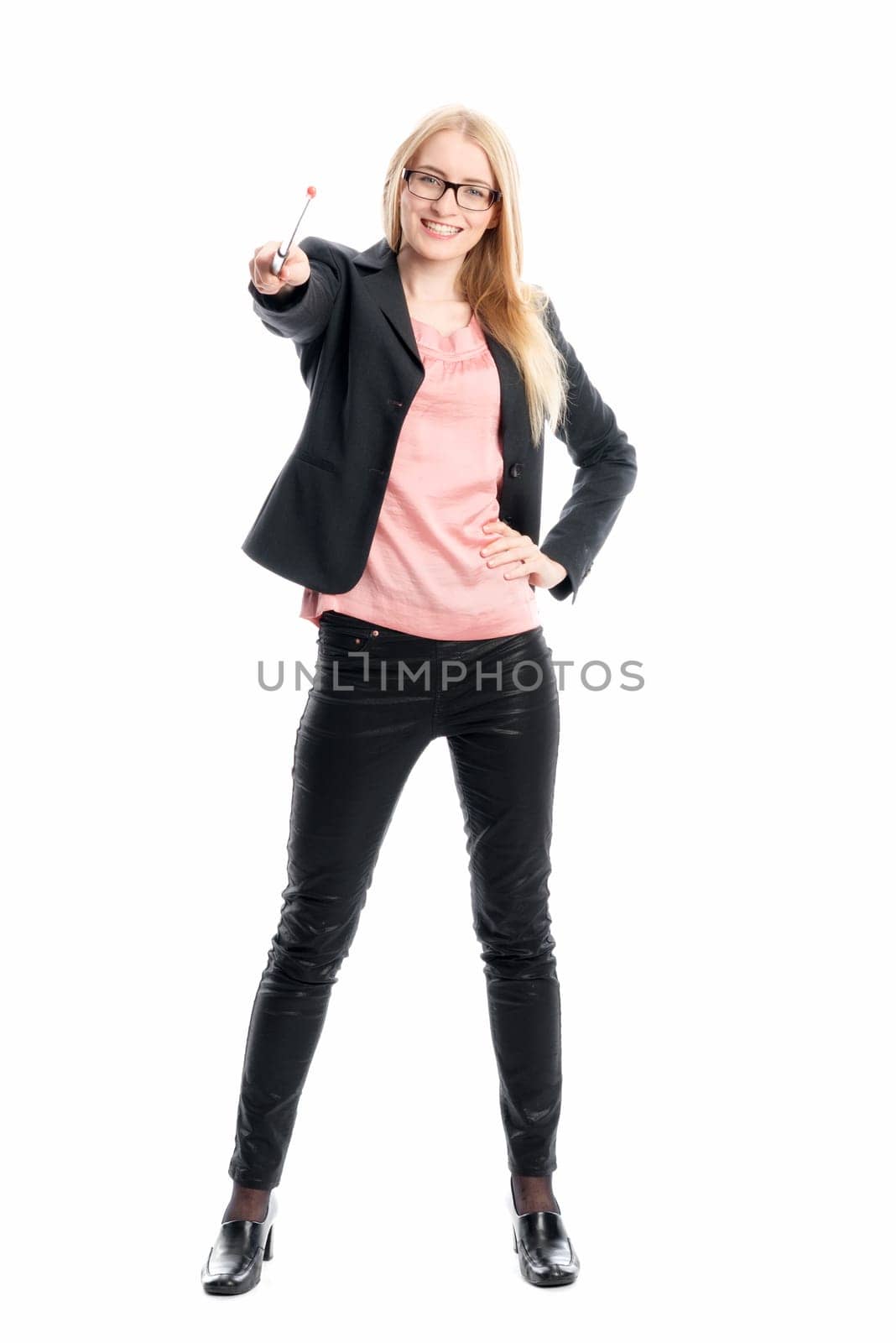 Businesswoman with pointing stick