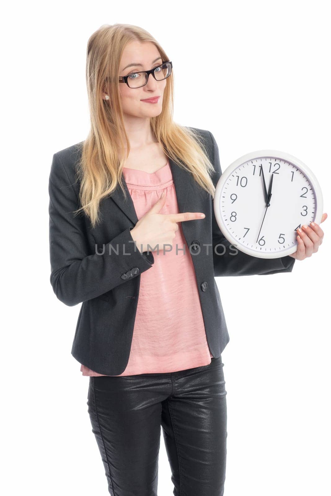 Woman with wall clock