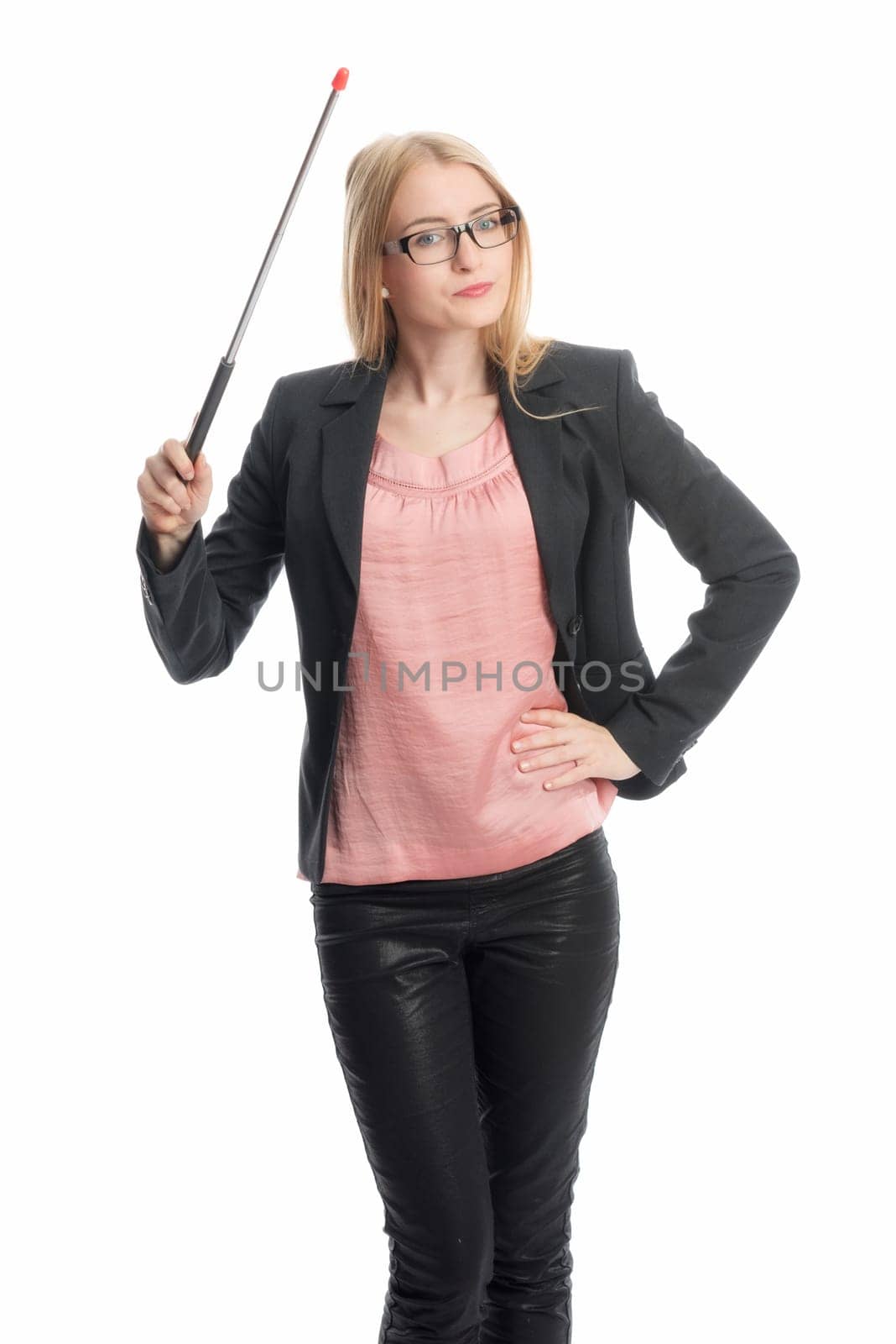Businesswoman with pointing stick