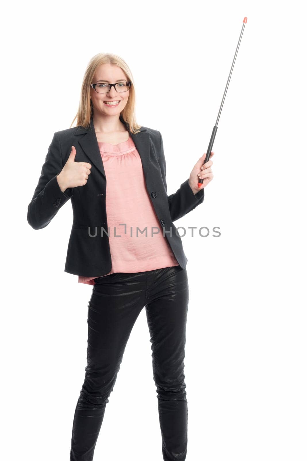 Businesswoman with pointing stick