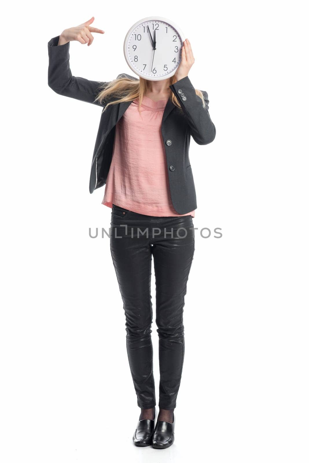 Woman with wall clock