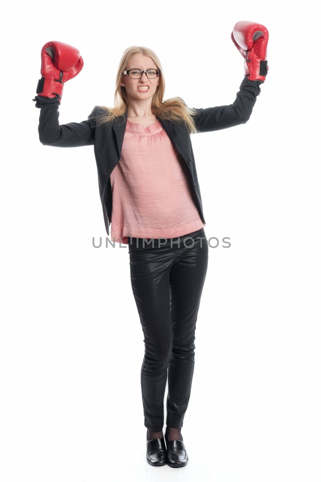 Businesswoman with boxing gloves