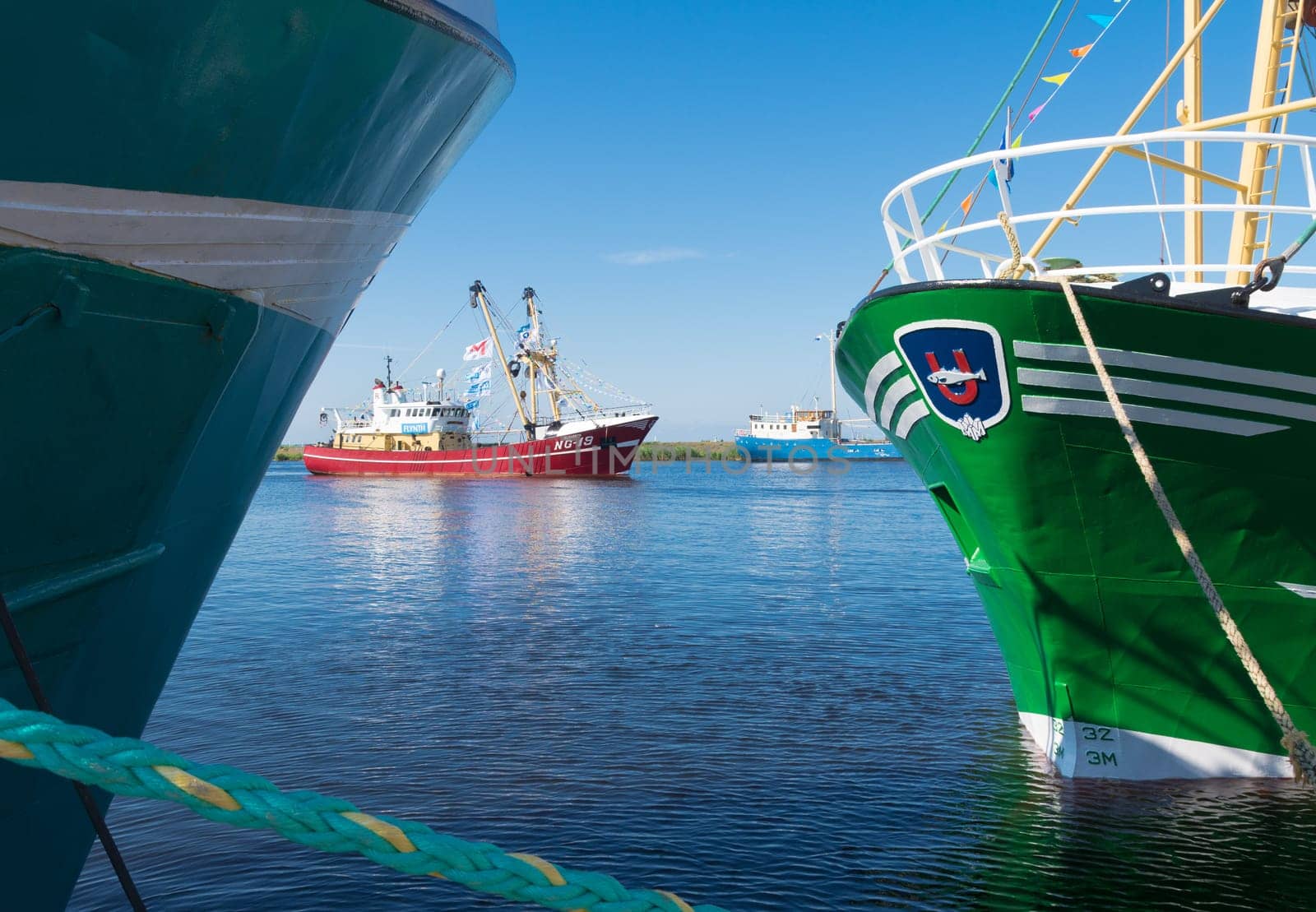 dutch fishing boats in the Urk harbor. Urk has by far the largest fishing fleet and fish processing industry in the Netherlands.