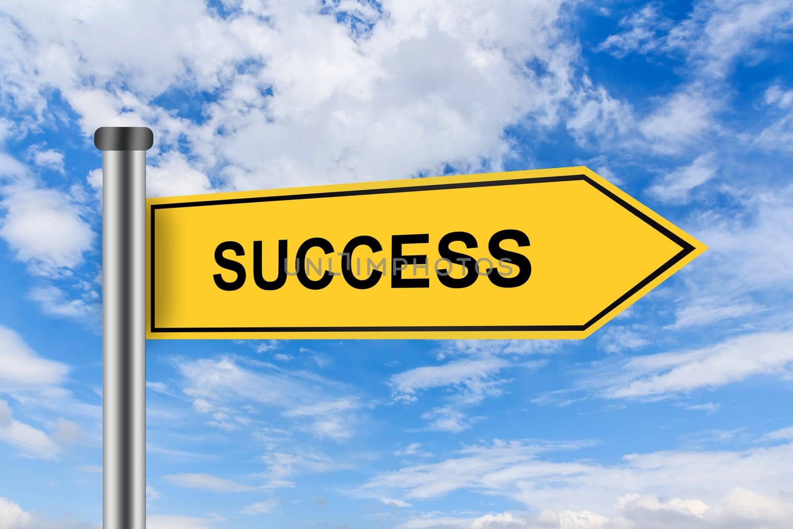 success words on yellow road sign on blue sky