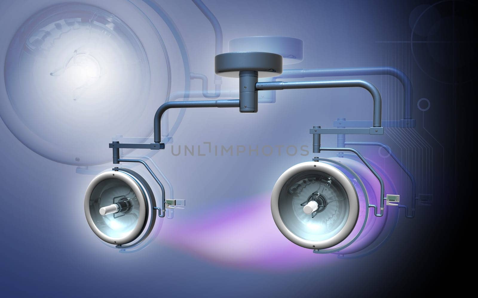 Digital illustration of shadow less lamp in colour background