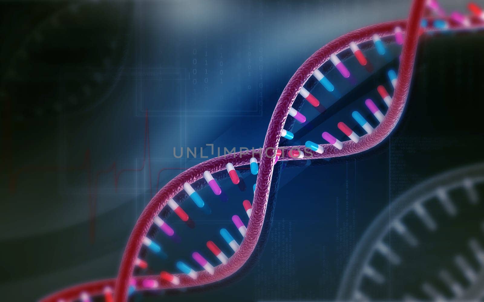Digital illustration DNA structure in colour background