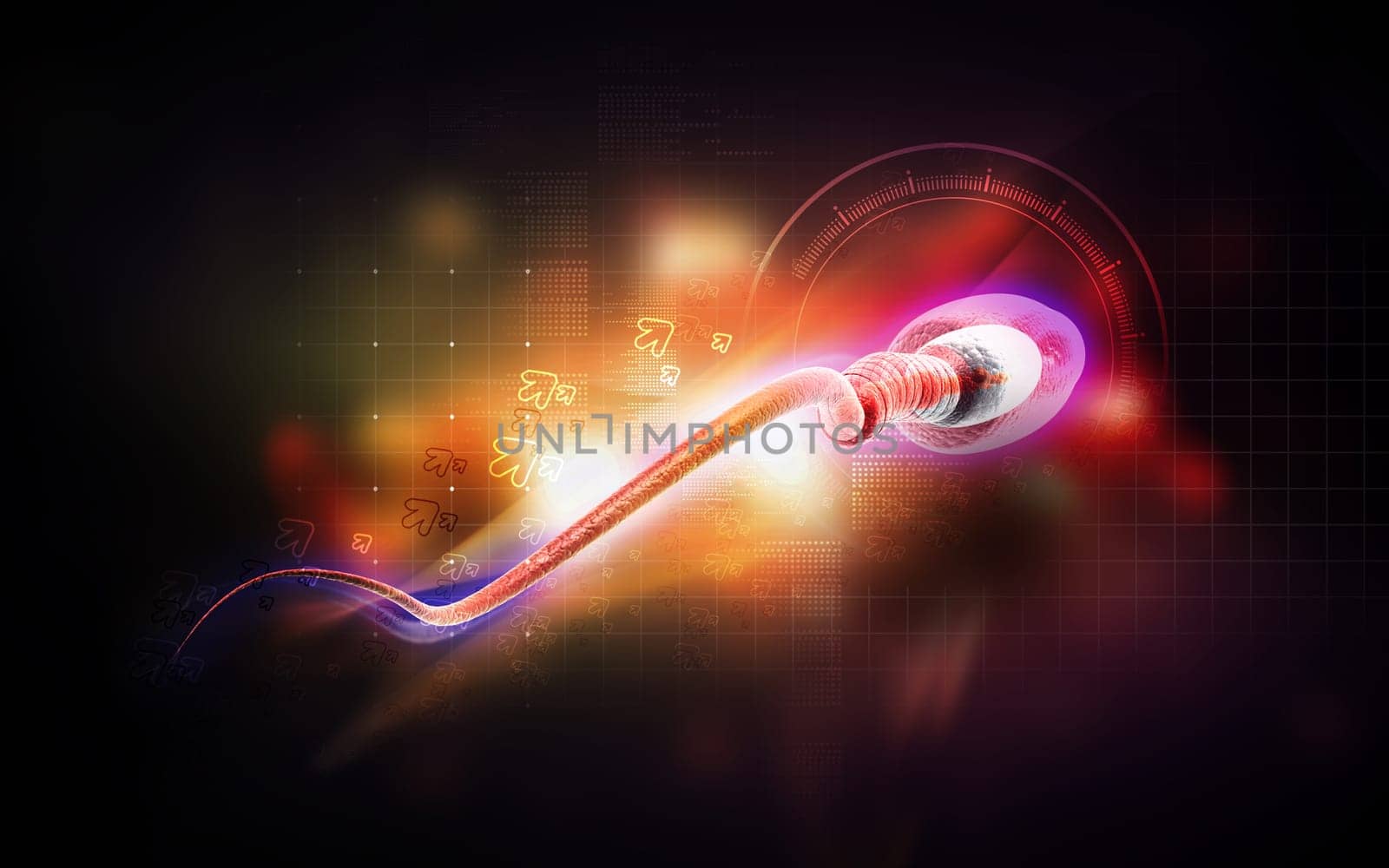 Digital illustration of sperm in colour background