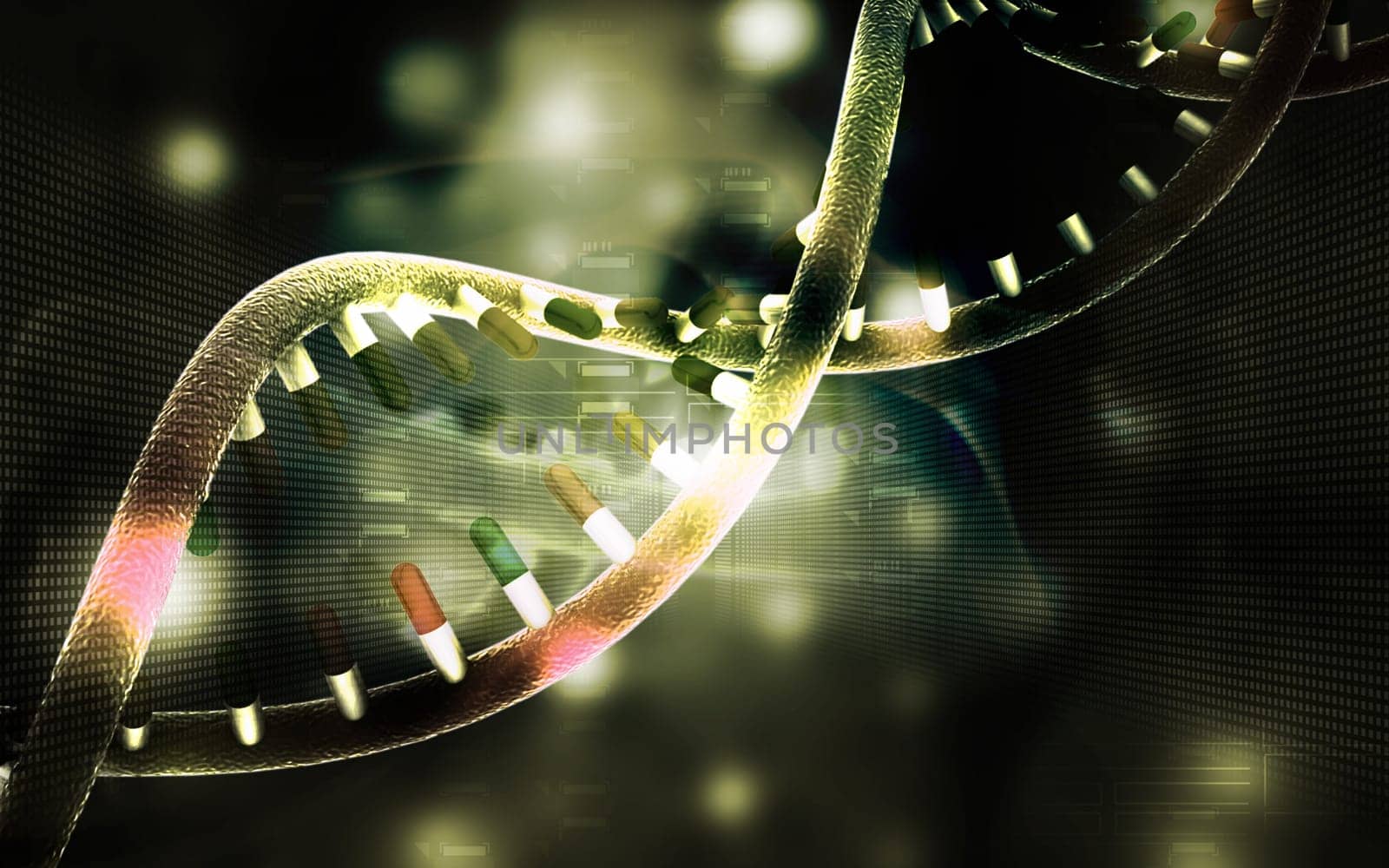 Digital illustration DNA structure in colour background