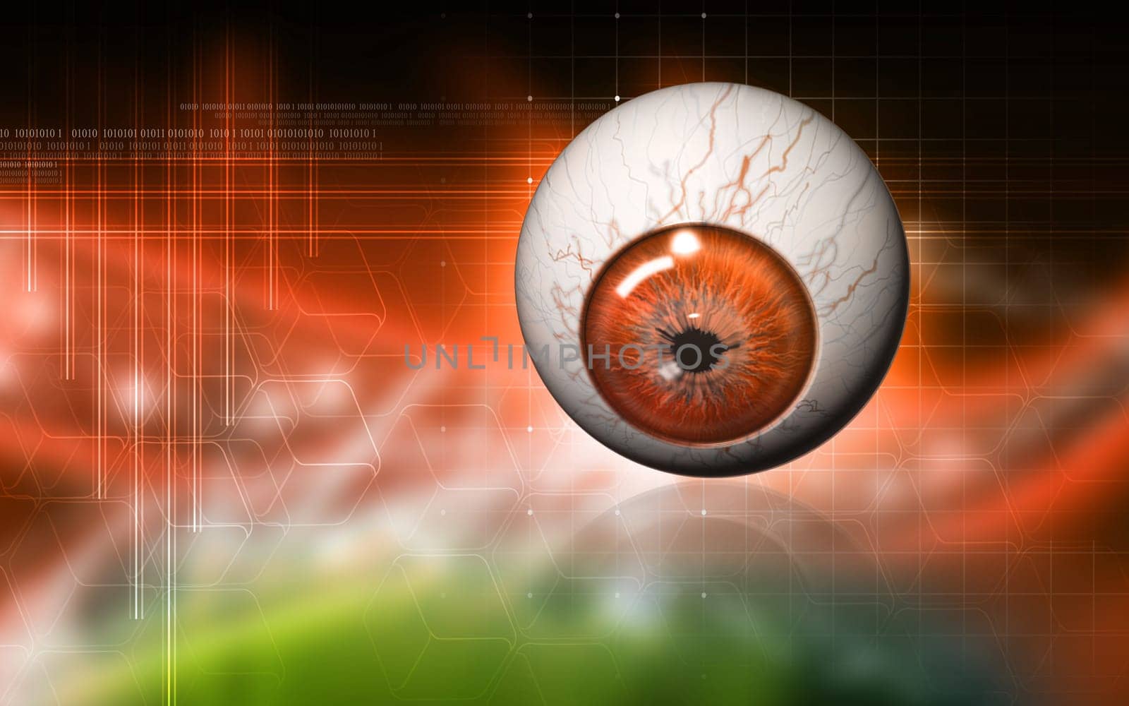 Digital illustration of eye in colour background