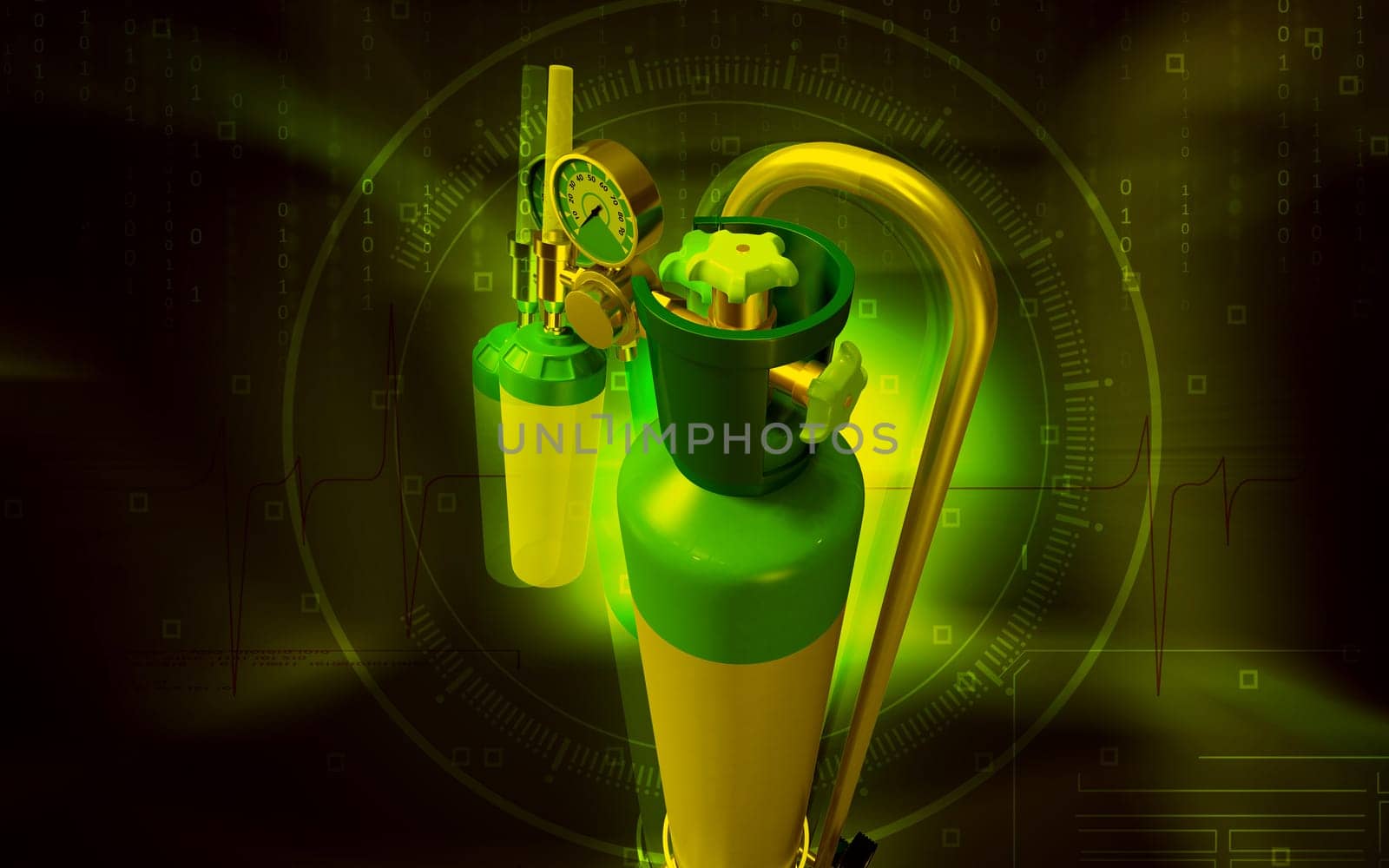 Digital illustration of oxygen cylinder in colour background
