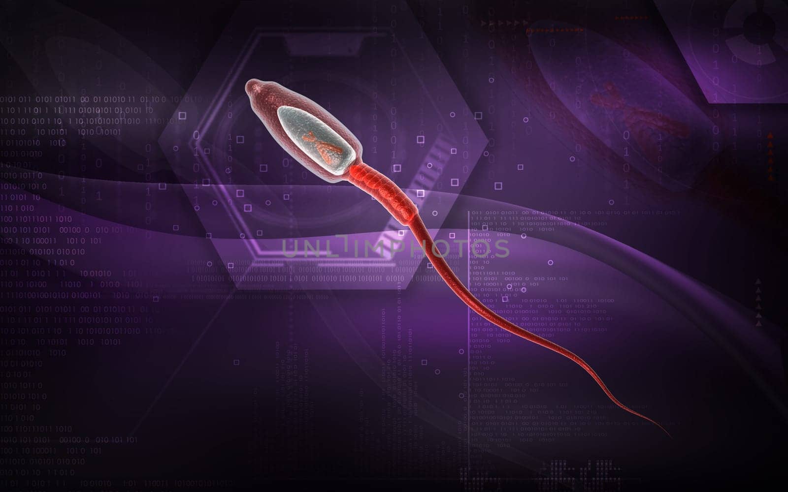 Digital illustration of sperm in colour background