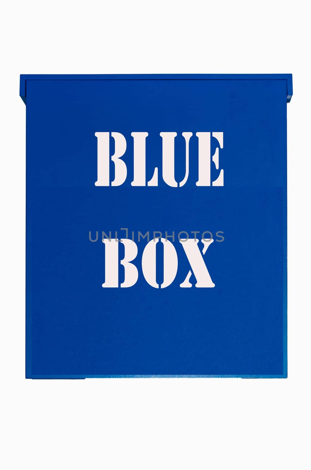 Blue wooden box with blue box on a white background.