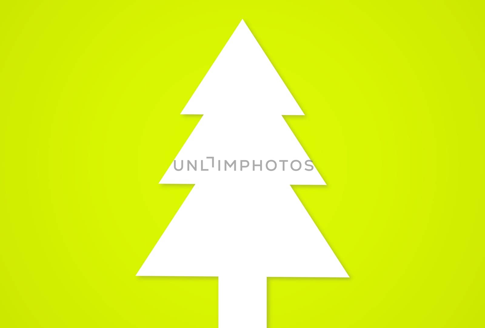 Simple Christmas Card: Outline of Fir Tree on Yellow