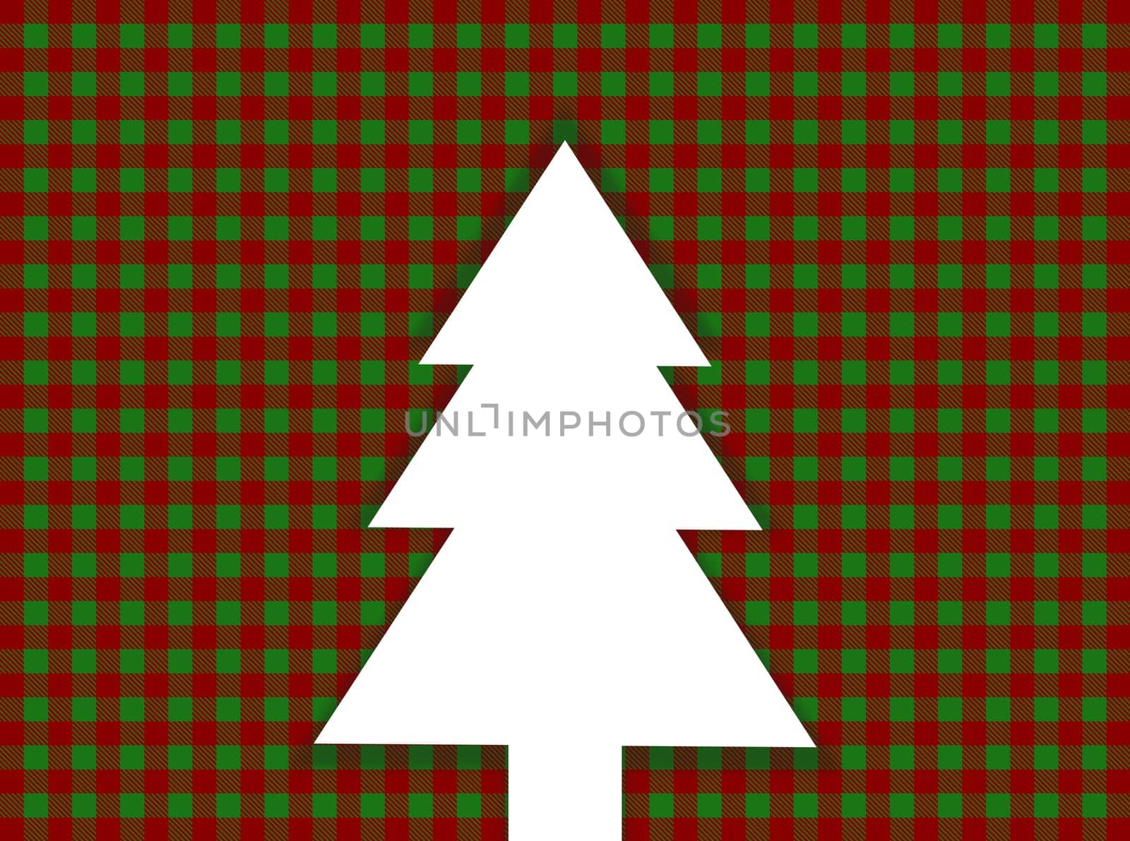 Christmas card: Red green tablecloth with Christmas tree