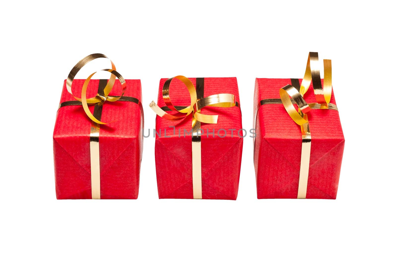 Three small green and gold gift boxes for Xmas