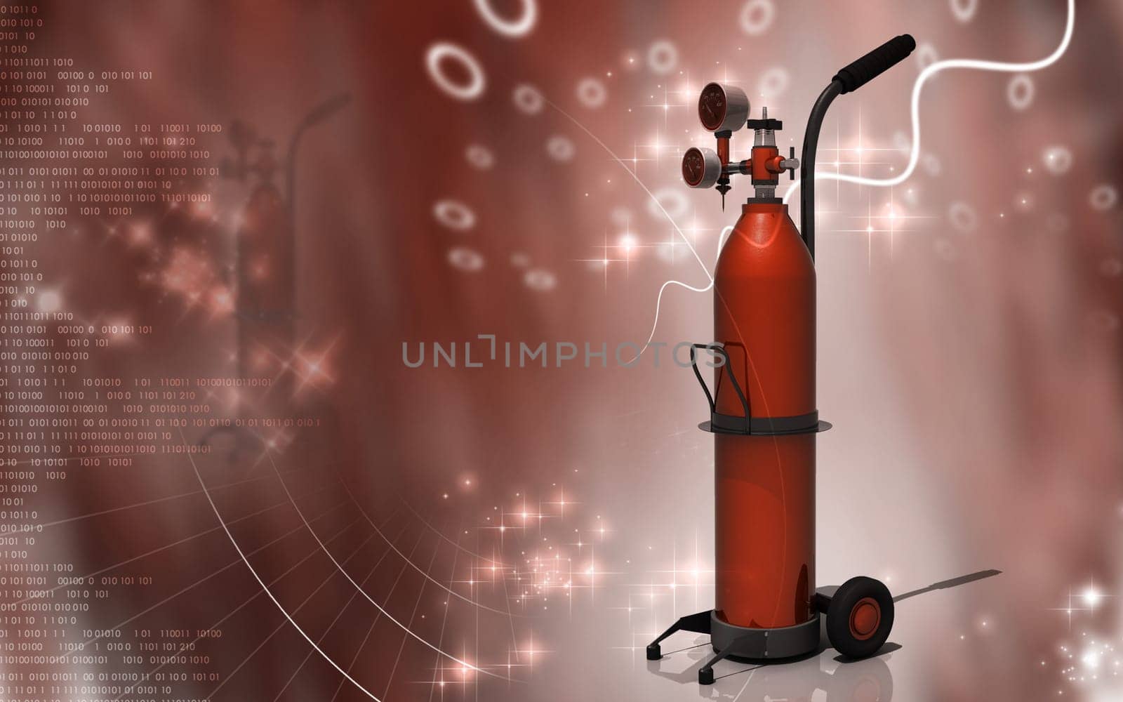 Digital illustration of oxygen cylinder in colour background