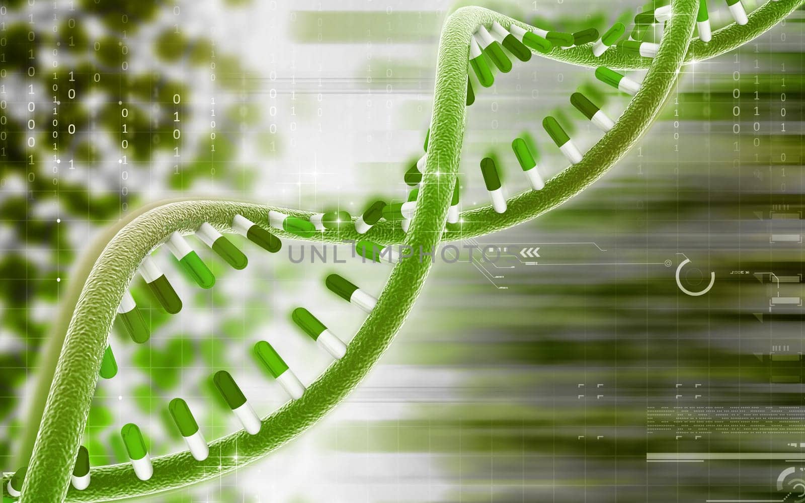 Digital illustration DNA structure in colour background