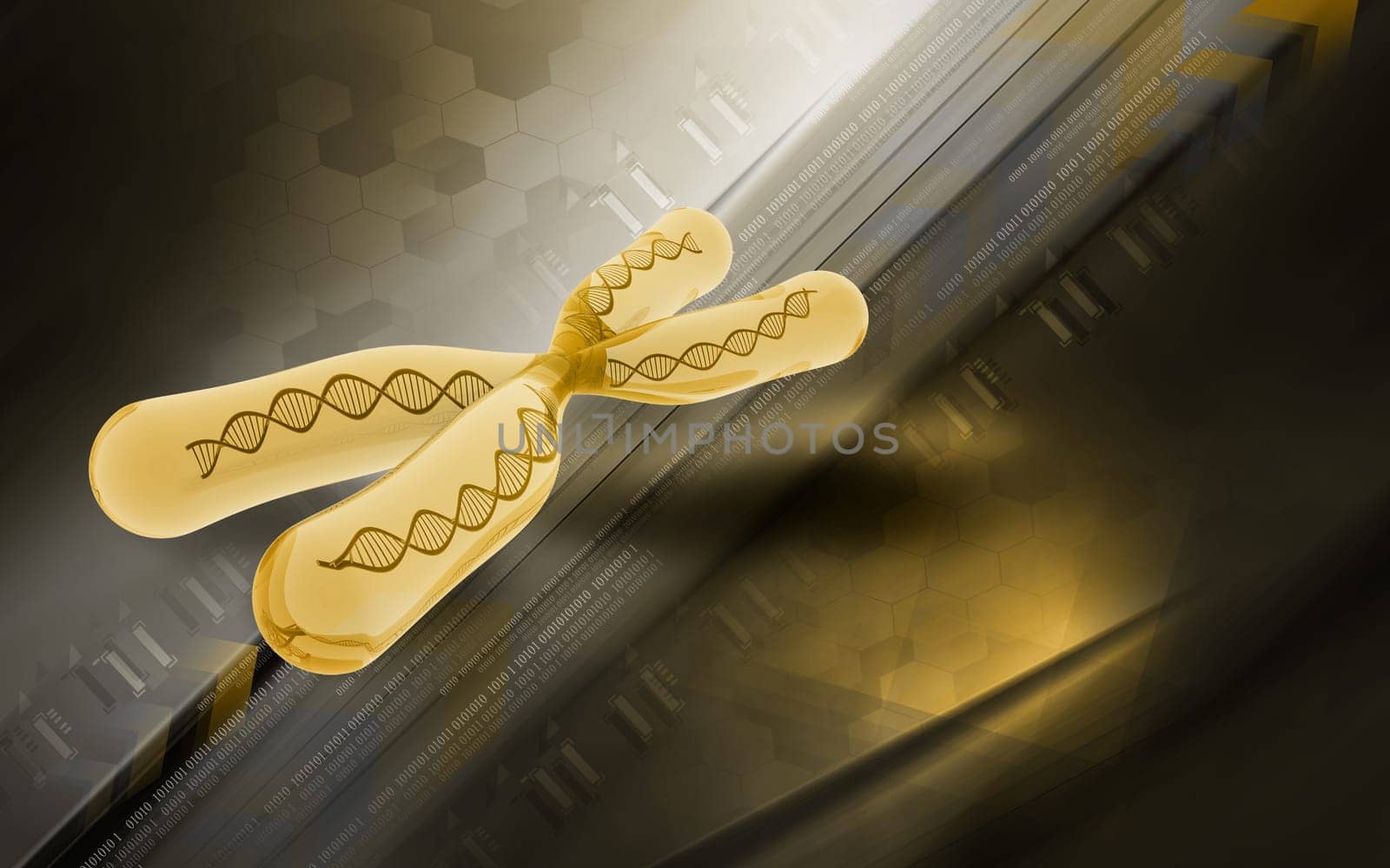 Digital illustration of chromosome in colour background