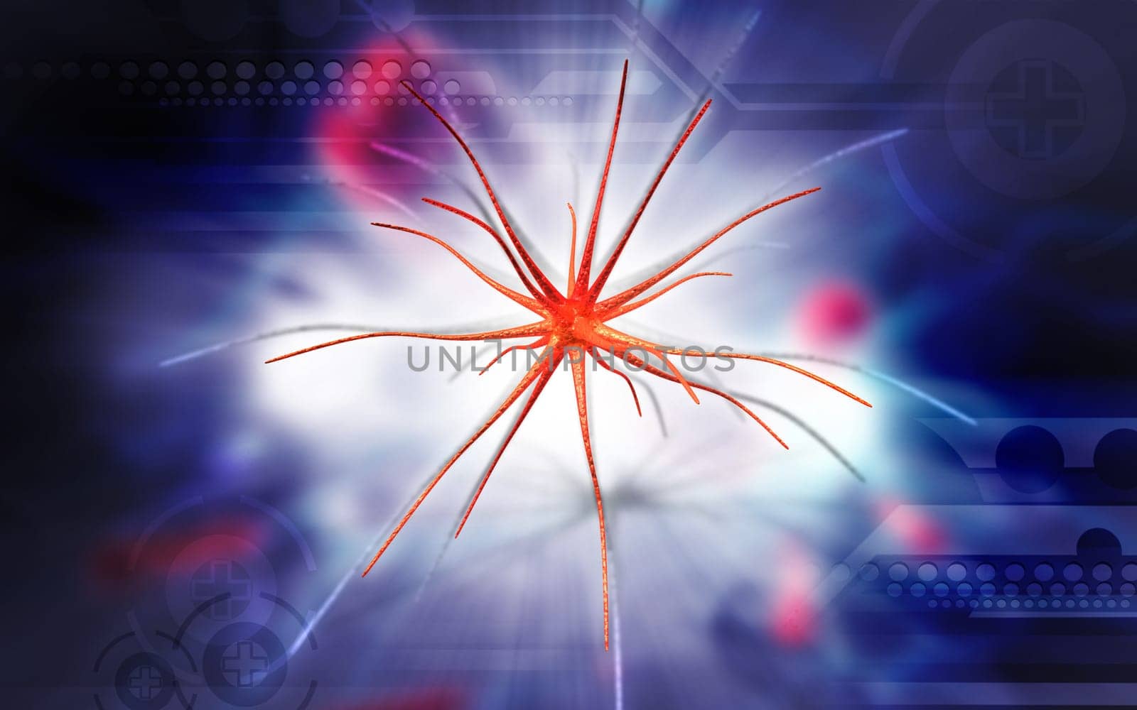Digital illustration of neuron in colour background