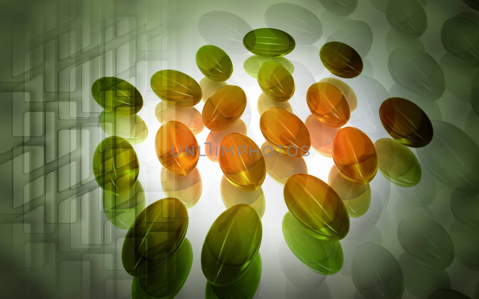 Digital illustration of Liver cod capsule in colour background