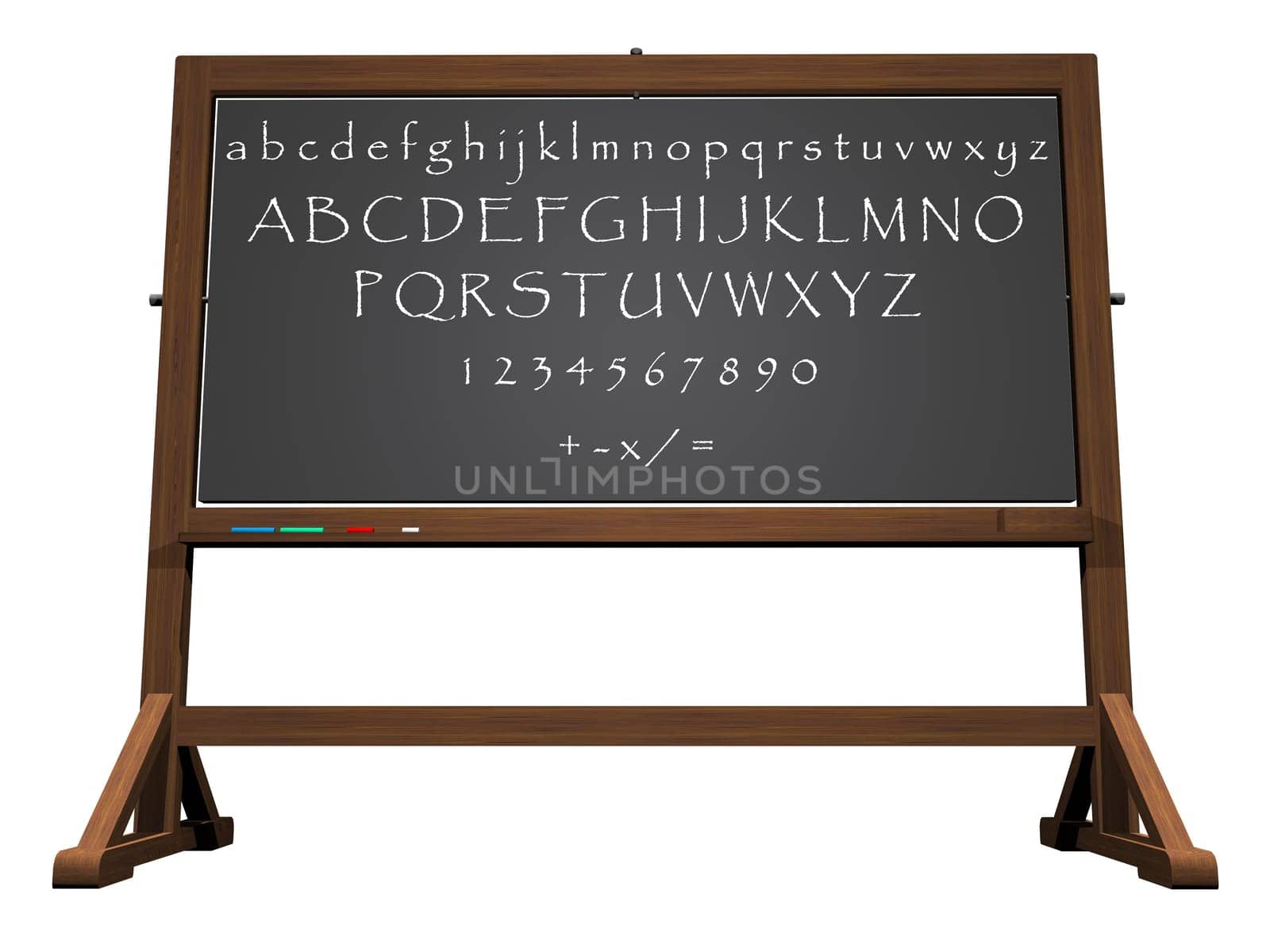 School blackboard alphabet and mathematics isolated in white background - 3D render
