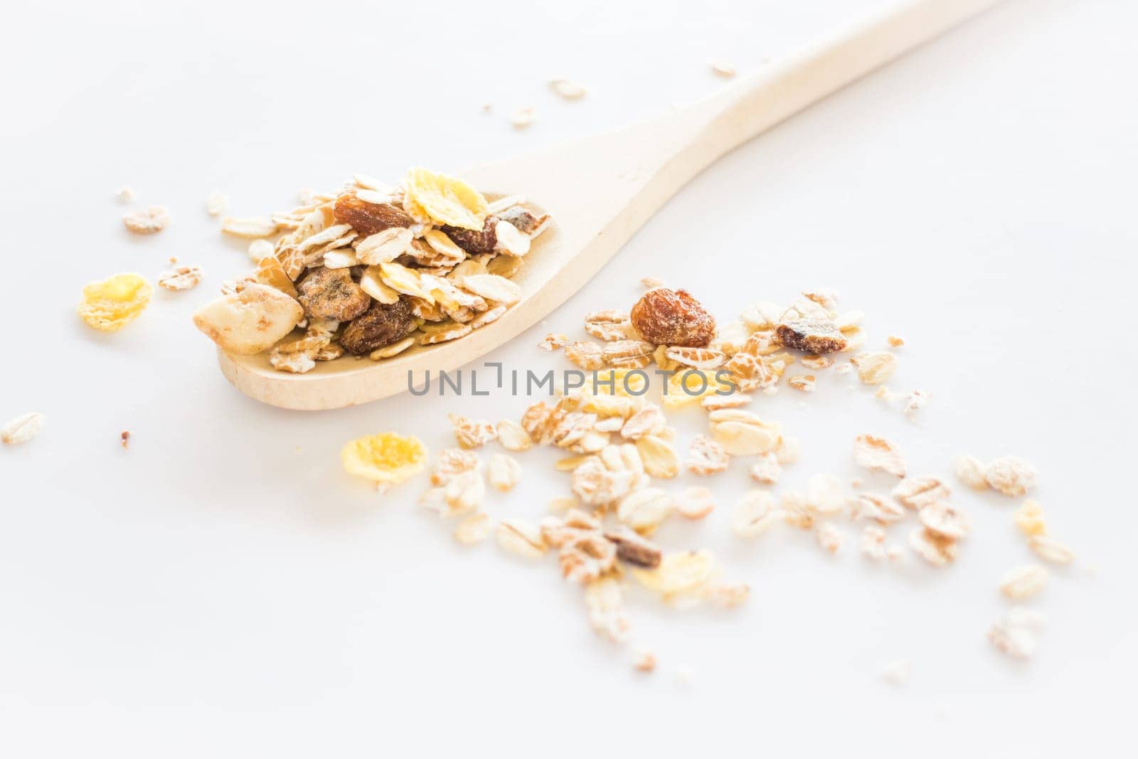 Crunchy muesli on clean white background , stock photo