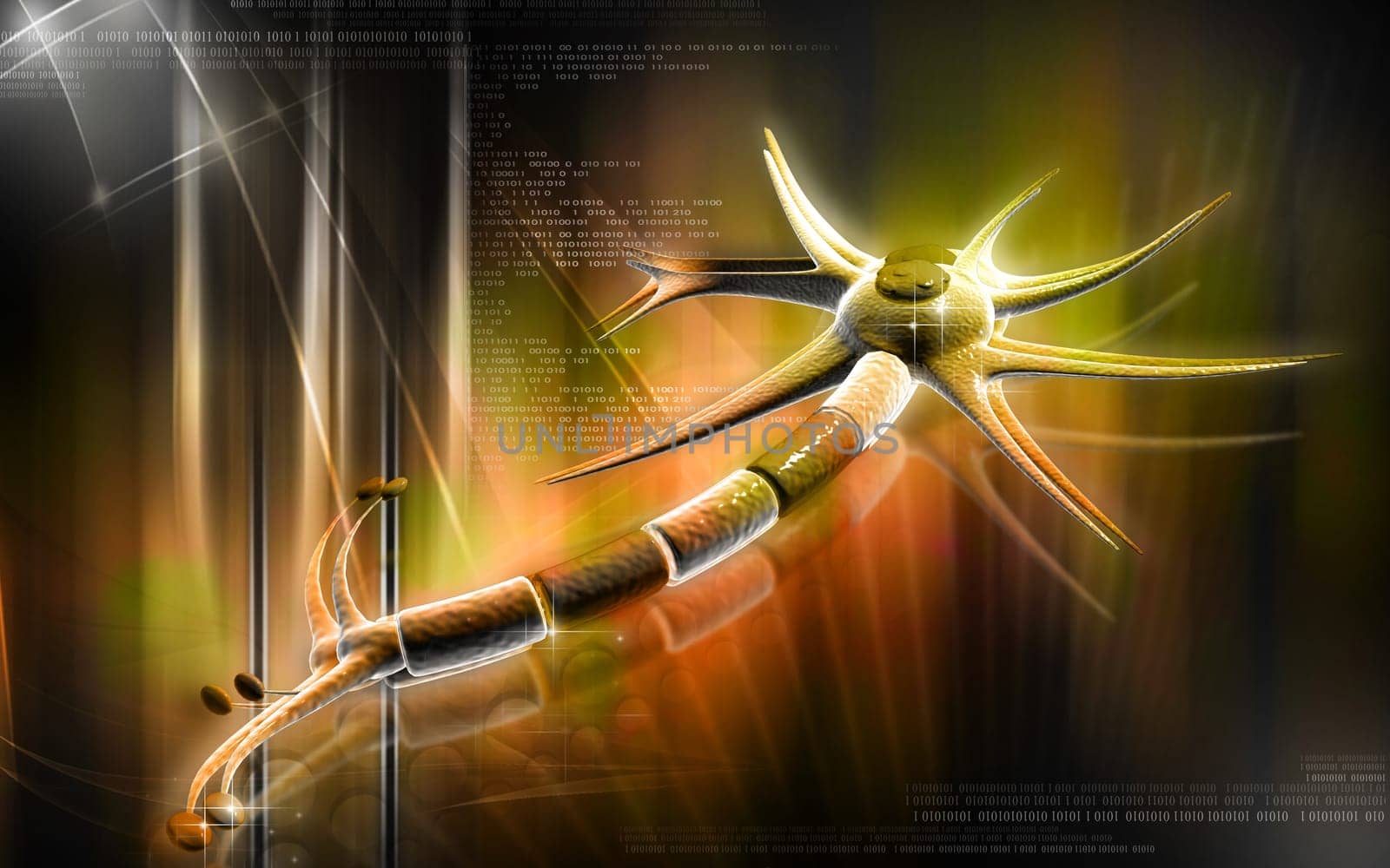 Digital illustration of neuron in colour background