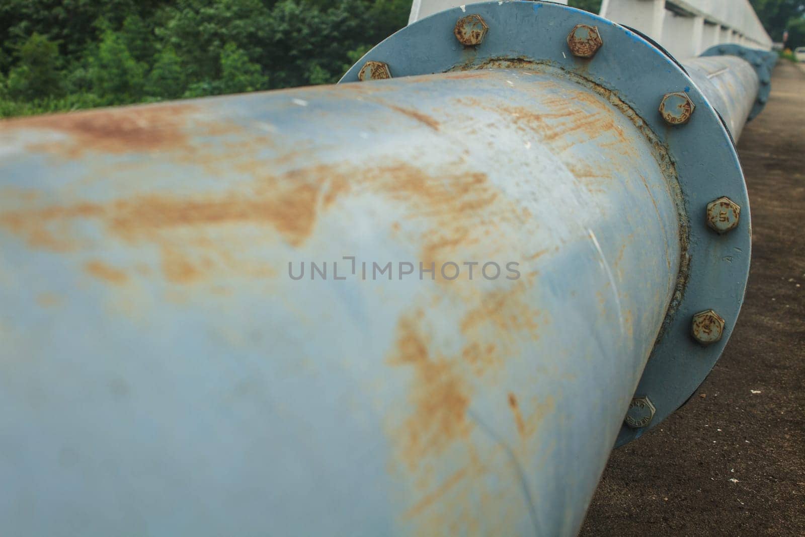 close up old Water Pipeline on the Bridge