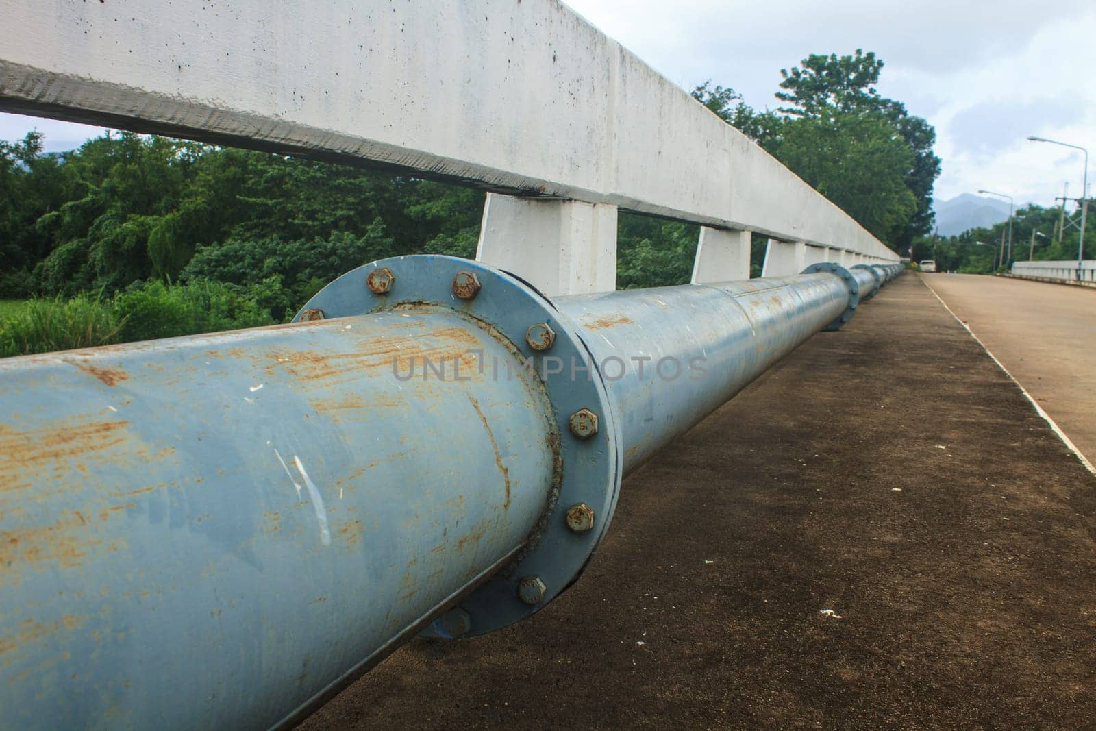 close up old Water Pipeline on the Bridge