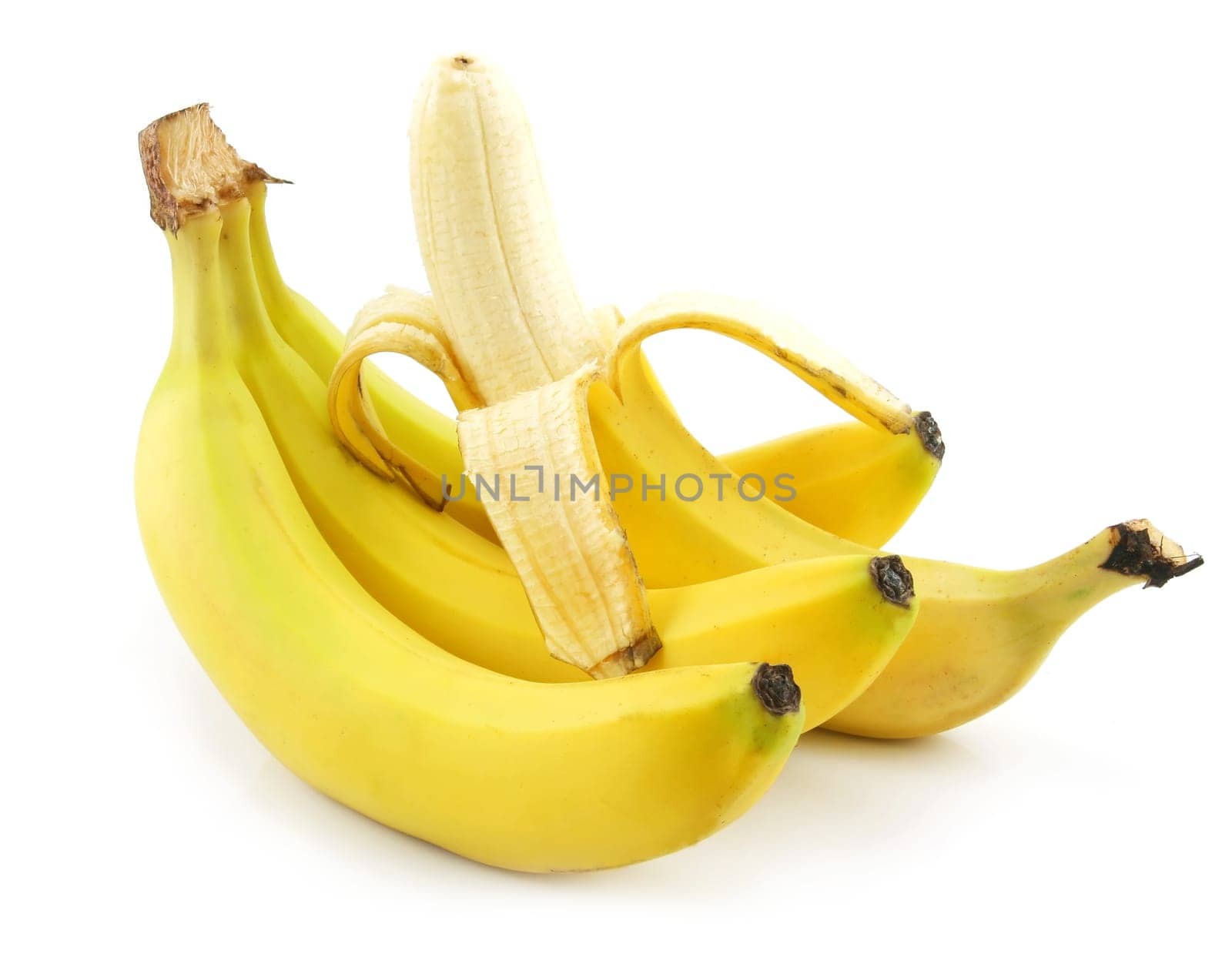 Bunch of Ripe Peeled Banana Isolated on White Background