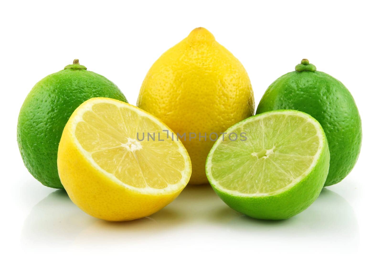 Ripe Sliced Lime and Lemon Isolated on White Background