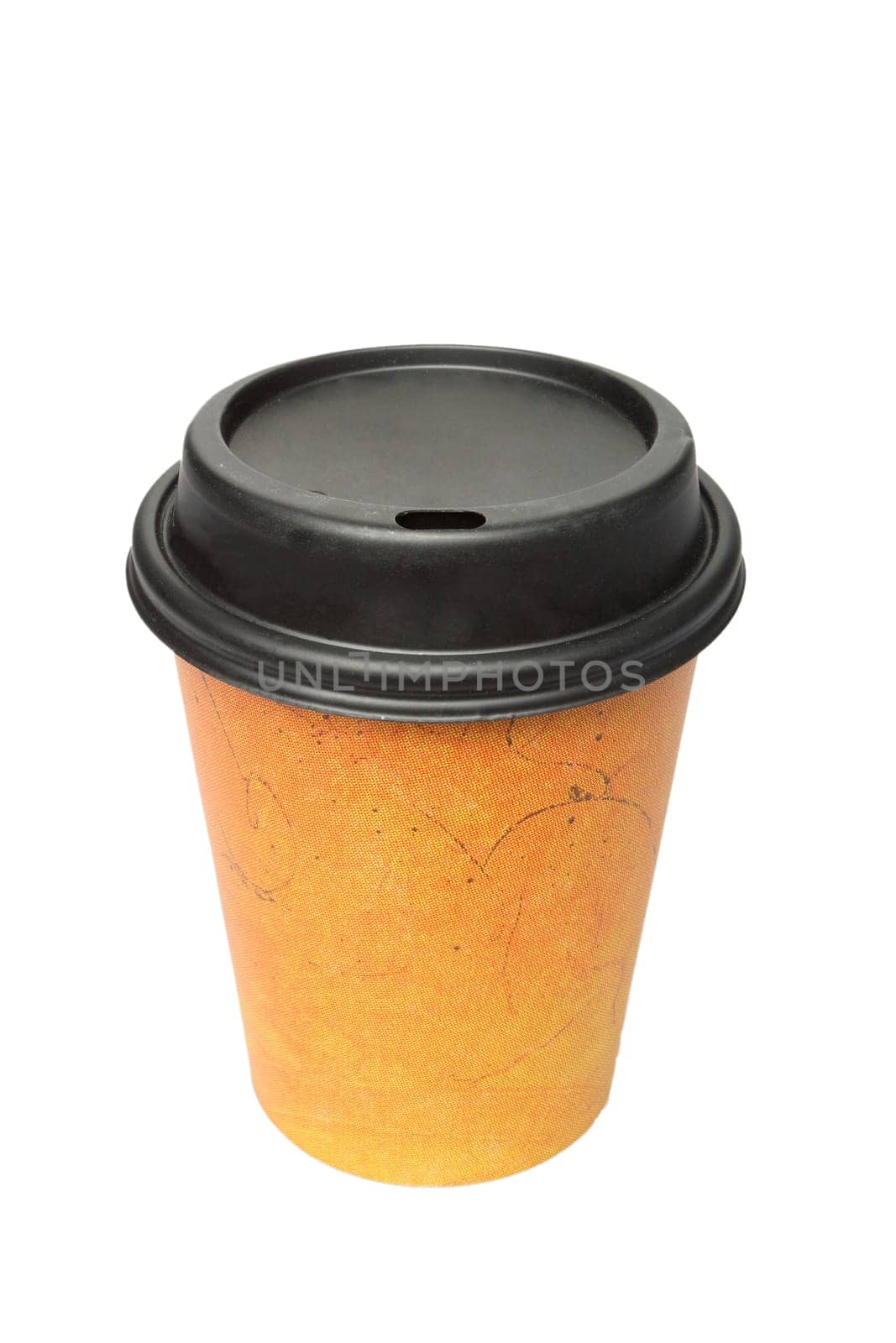 disosable coffeecup isolated on white, shot at an above angle