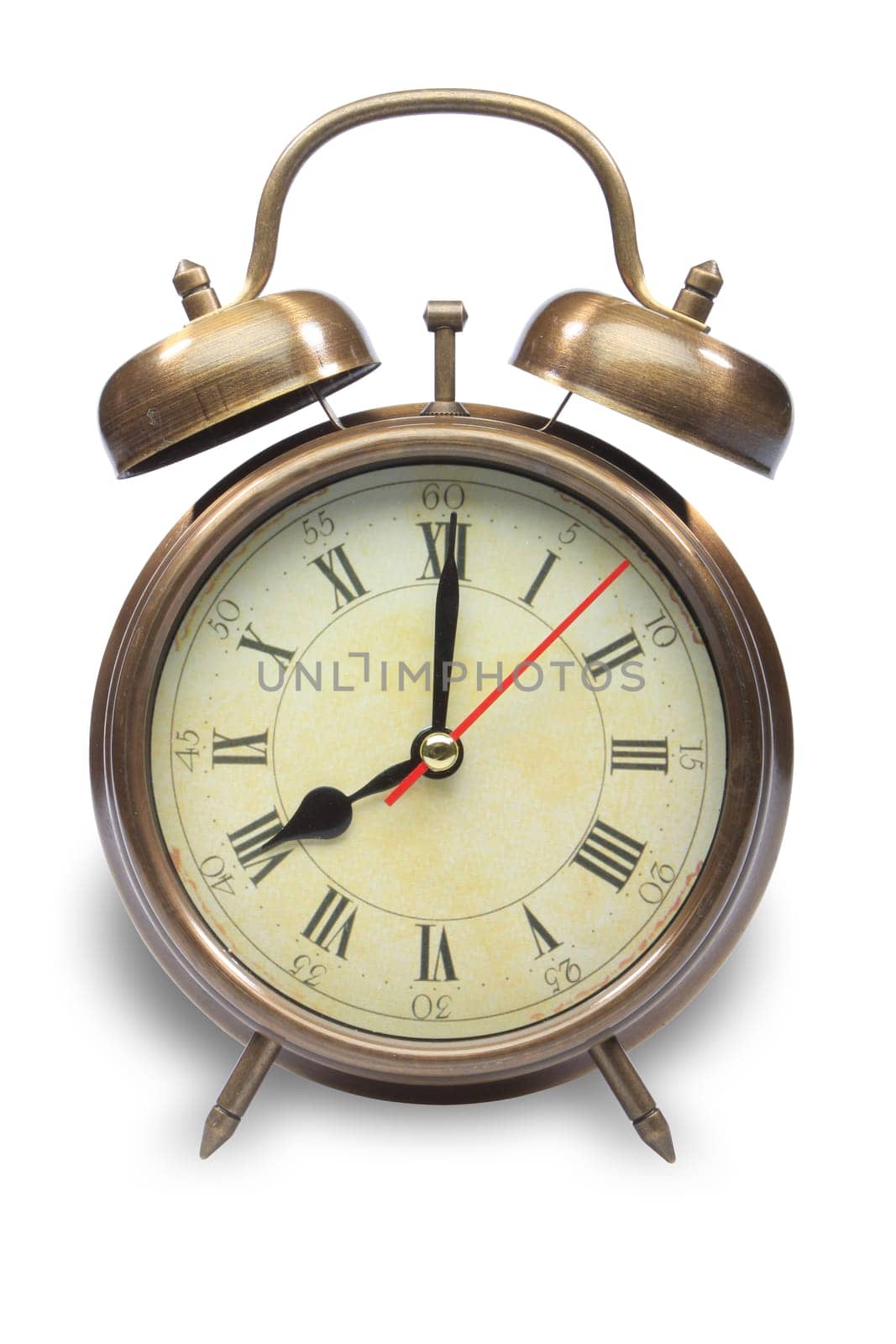 An old fashioned alarm clock at eight oclock