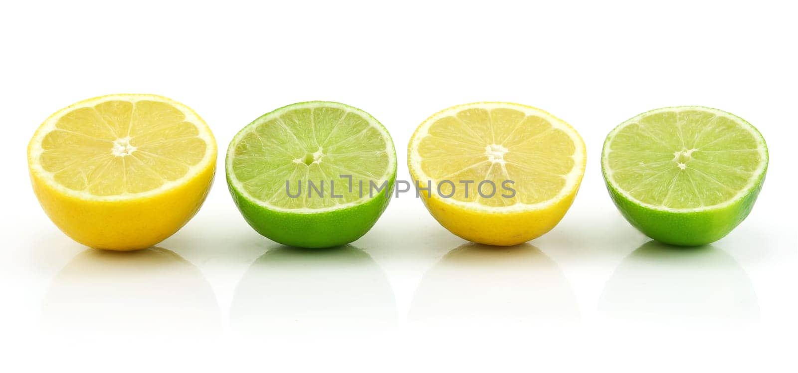 Ripe Sliced Lime and Lemon Isolated on White Background
