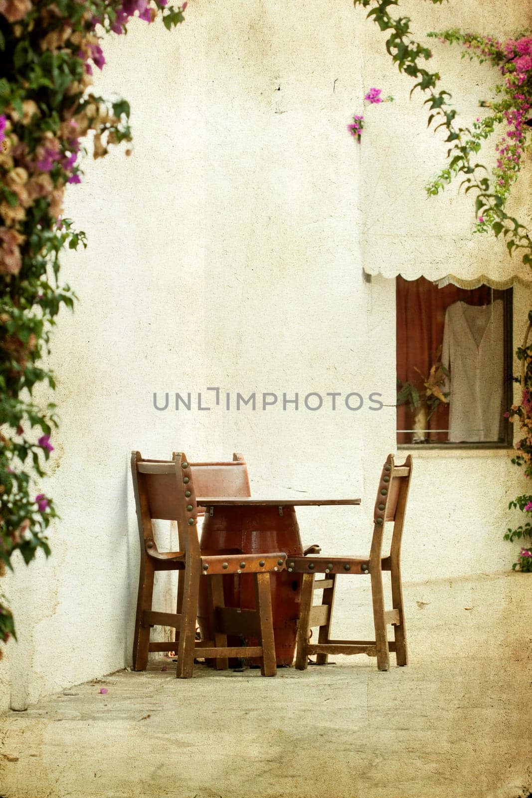 Vintage photo of dining tables and chairs set