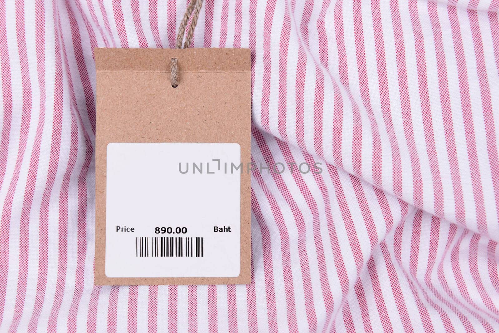 price tag with barcode on a shirt