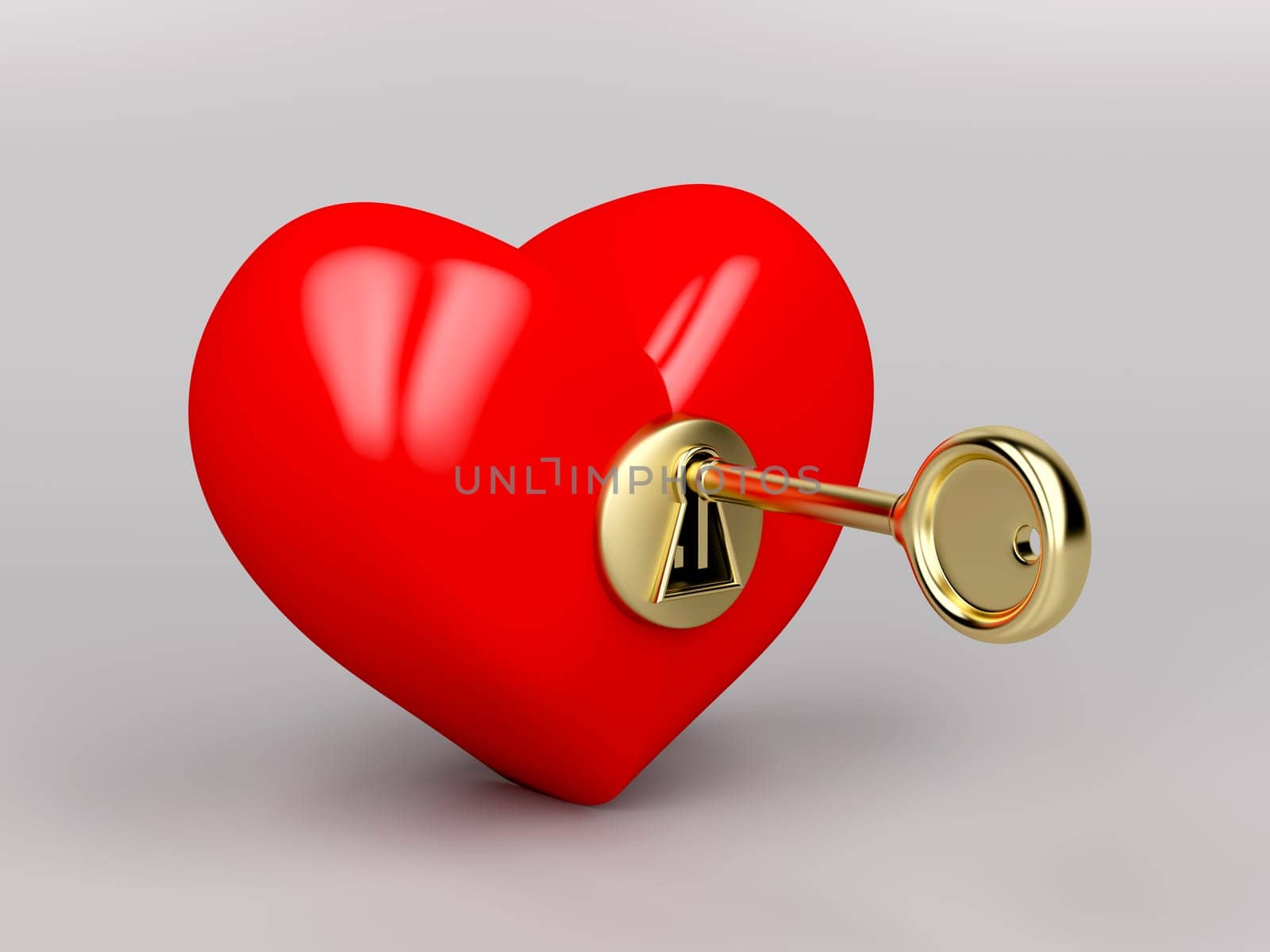 Red heart with gold key and keyhole