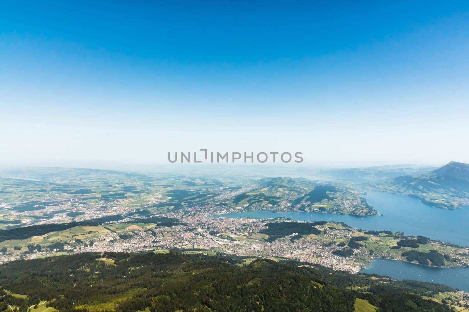 View from the mountain Pilatus at Lucerne, Switzerland, with copyspace