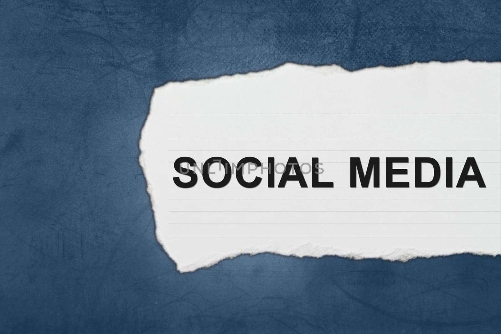 social media with white paper tears on blue texture