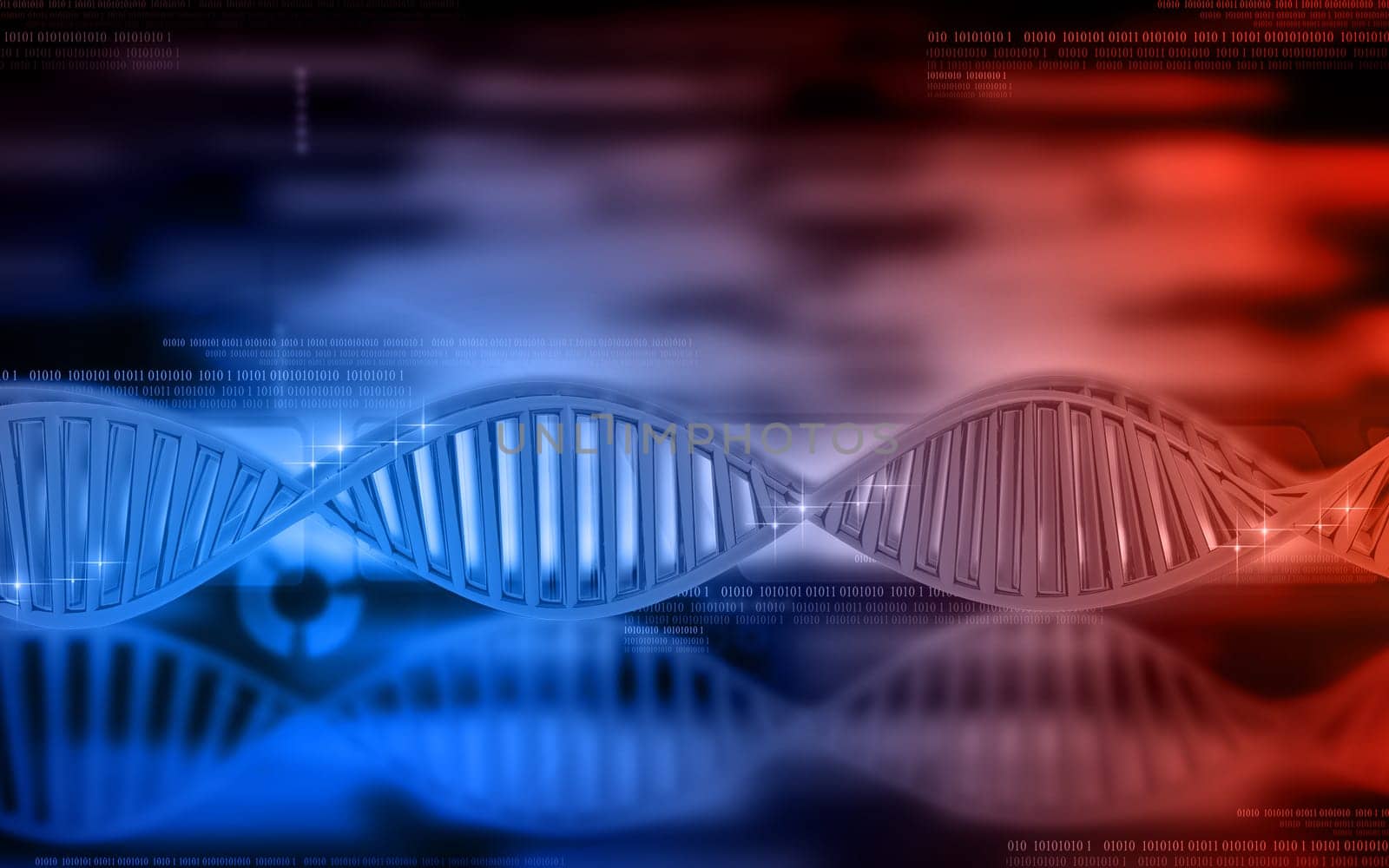 Digital illustration DNA structure in colour background