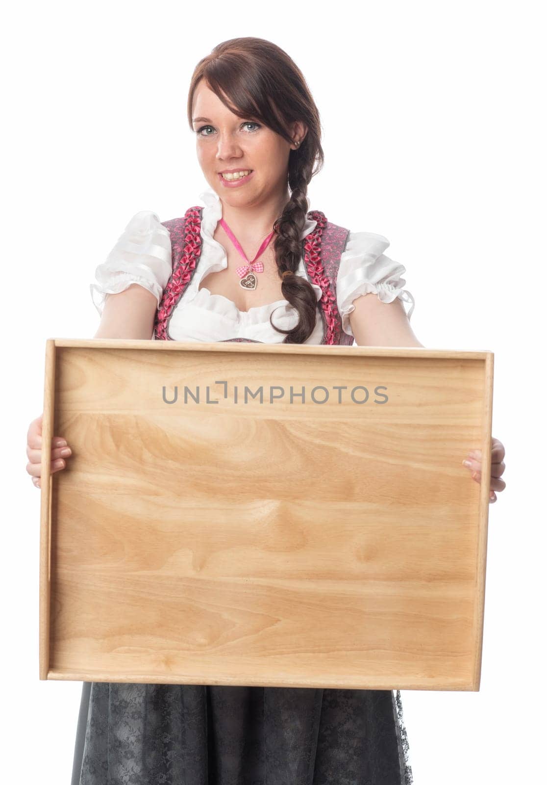 Bavarian girl holds tray