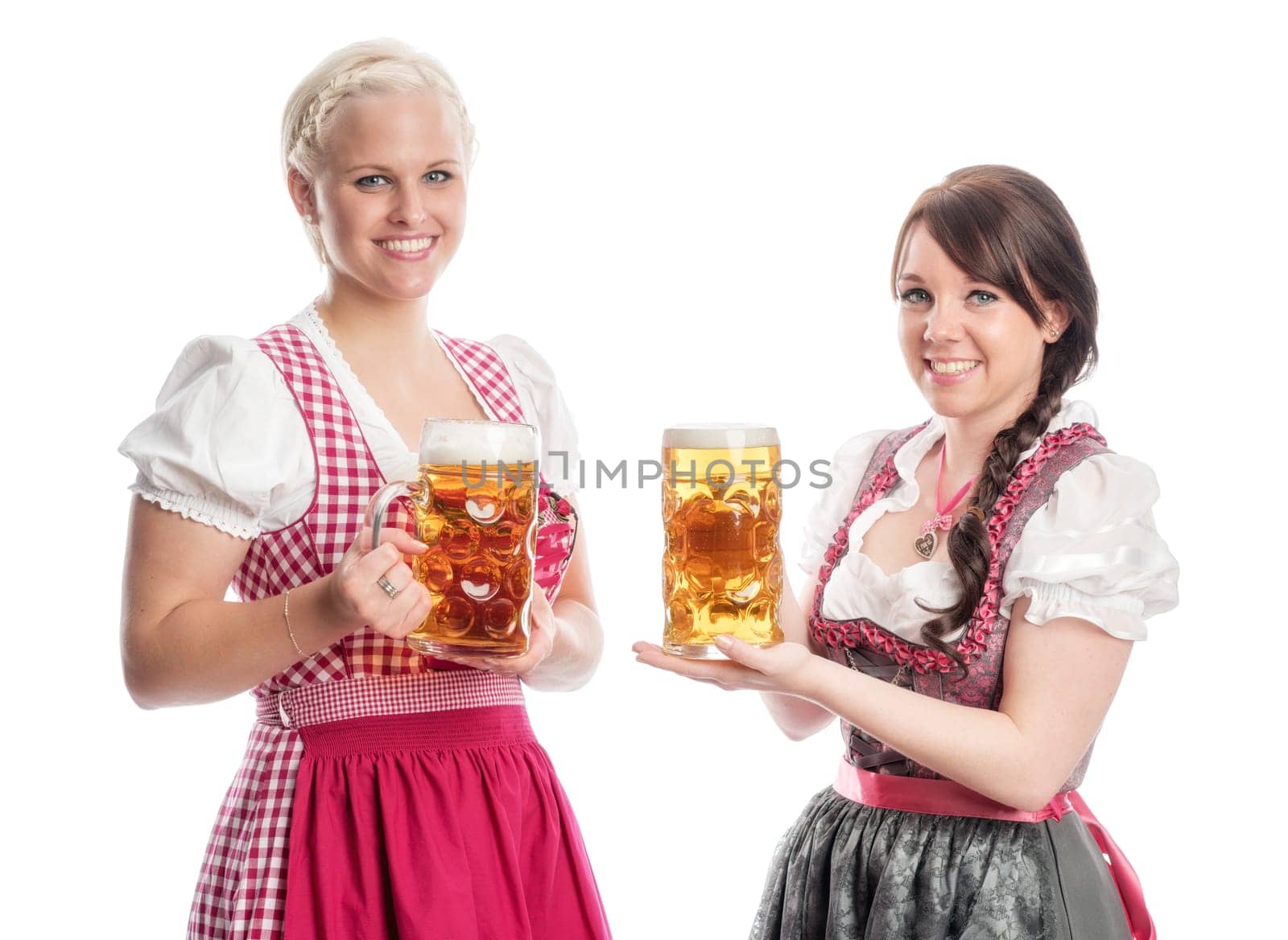 Two Bayrinnen hold beer jugs