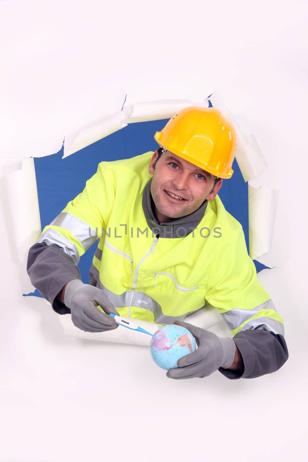Builder taking planet earths temperature