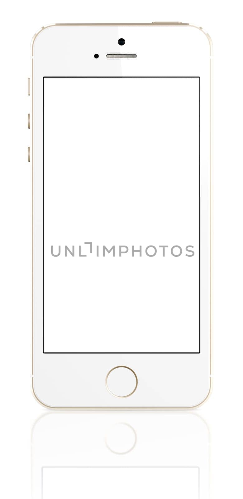Smartphone with blank screen on white background